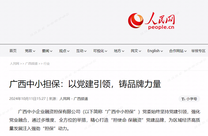 人民網(wǎng)| 廣西中小擔保：以黨建引領，鑄品牌力量